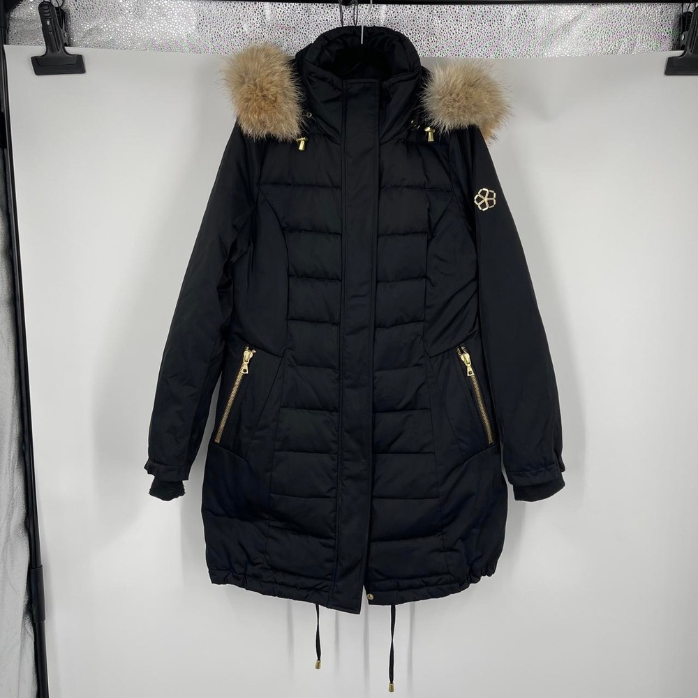 Trina Turk Women's Parka Down Jacket Coyote Fur Hood S Designer Winter Luxury